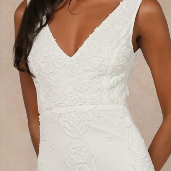 NWT Lulus Passionate Romance White Beaded Sequin Mermaid Maxi Wedding Dress SM - Picture 5 of 12